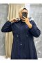 Navy Blue Fur Lined and Waterproof Large Size Oversize Women's Winter Coat & Coat - 6