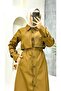 Tan Lined and Button Detailed Women's Trench Coat - 6