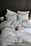 White Plaid Double Duvet Cover Set (WITHOUT SHEET)