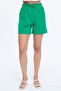 Elastic Waist Laced Double Pocket Green Shorts - 5