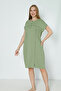 Women's Buttoned Short-Sleeved Slit Detailed Cotton Dress