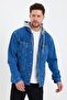 Men's Classic Urban Style Denim Hooded Jeans Jacket for Daily Use Blue