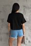 Women's Black Blue New Season Complete Sequin Embroidered Tassel Design Cotton T-Shirt - 3
