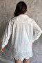 Openwork Women's Shirt - White Lined, Pearl and Stone Detailed - 4