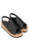 Women's Genuine Leather Black Flat Sandals - 2