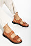 Men's Genuine Calfskin Orthopedic Velcro Tan Sandals with Thick Pads Inside