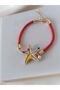 Pearl Detail Starfish Red Cord Special Design Handmade Polymer Clay Bracelet