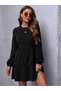 women's bohemian black wide-cut flounced long sleeve mini vintage dress - 3