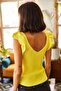 Women's Yellow Front Back V Shoulder Ruffle Knitwear Blouse BLZ-19001097 - 7