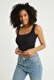 Women's Black Strappy Square Neck Crop Top Bustier - 5