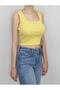 Women's Yellow Ribbed U Neck Sleeveless Crop T-Shirt