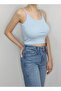 Women's Blue Ribbed Crop T-Shirt - 3