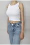 Women's White Ribbed Halter Neck Sleeveless Crop T-Shirt