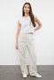 Stone Premium Waist Detailed Linen Blended High Waist Wide Leg Trousers Twoaw25Je00003 - 2