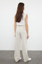 Stone Premium Waist Detailed Linen Blended High Waist Wide Leg Trousers Twoaw25Je00003 - 5