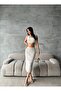 Sleeveless Cream Knitted Crop Blouse Skirt Openwork Knitwear Top and Bottom Set - 4
