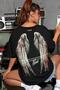 Freedom Wing Printed - Black Oversize Casual Women's T-Shirt