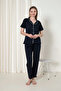 Women's Short Sleeve Black and White Piping Cotton Lycra Button Pajamas Set