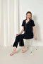 Women's Short Sleeve Black and White Piping Cotton Lycra Button Pajamas Set - 3