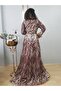 WOMEN'S GOLD Glittery LONG SLEEVE A-LINE DESIGN EVENING DRESS - 5
