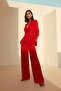Dark Red Oversized Lined Double-Breasted Woven Blazer Jacket TWOAW21CE0145