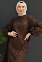 Bitter Brown Tulle Embroidered Pencil Evening Dress - 5