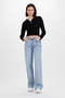 Julia 90's Women's Jeans Blue Snow Wash High Waist Lycra Wide Leg Palazzo Jeans Denim Trousers