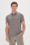Jacquard Brown Polo Neck Slim Fit T-Shirt