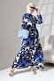 100% Viscose - Long Floral Print Collarless Summer Dress with Buttons and Belt - 2