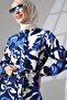 100% Viscose - Long Floral Print Collarless Summer Dress with Buttons and Belt - 5