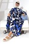 100% Viscose - Long Floral Print Collarless Summer Dress with Buttons and Belt - 6