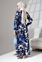 100% Viscose - Long Floral Print Collarless Summer Dress with Buttons and Belt - 7