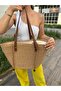 Aura Genuine Leather Women's Jute Straw Shoulder Bag