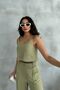 Khaki Beaded Detailed Top and Bottom Linen Set - 3