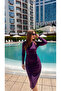 Plum Asymmetrical Slit Cut Waist Draped Lycra Dress - 4