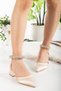 Satin material, ankle-high, bejeweled platform heel women's dress shoes. - 3