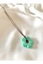 Green Glass Flower Faux Leather Brown Necklace - 3