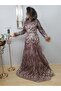 WOMEN'S GOLD Glittery LONG SLEEVE A-LINE DESIGN EVENING DRESS - 3