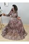 WOMEN'S GOLD Glittery LONG SLEEVE A-LINE DESIGN EVENING DRESS