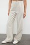 Stone Premium Waist Detailed Linen Blended High Waist Wide Leg Trousers Twoaw25Je00003 - 3