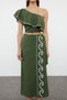 Khaki Woven Flounces Single Shoulder 100% Cotton Blouse Skirt Beach Suit Tbess24Au00009 - 3