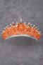 Crystal Stone Bridal Henna Wedding Crown with Stone Bead Decoration Orange - 3