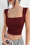 Square Neck Stretchy Crop Blouse with Gather Detail