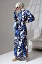 100% Viscose - Long Floral Print Collarless Summer Dress with Buttons and Belt - 4