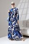 100% Viscose - Long Floral Print Collarless Summer Dress with Buttons and Belt