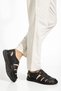 Men's Genuine Calfskin Leather Orthopedic Velcro Closed Black Sandals with Thick Pads Inside