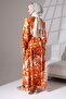 100% Viscose - Long Floral Print Collarless Tile Summer Dress with Buttons and Belt - 7