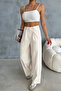 Beige Linen Palazzo Trousers - 4