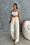 Beige Linen Palazzo Trousers - 2