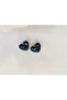 EARRINGS - BLACK, DOMED HEART-SHAPED EARRINGS, SET OF 2 PAIRS. - 3